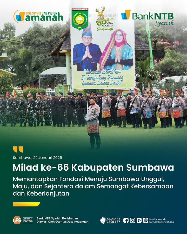 Suasana Milad ke-66 Kabupaten Sumbawa di halaman Kantor Bupati Sumbawa, diwarnai atraksi budaya khas dan dihadiri tokoh penting. (Foto: Dok.Bank NTB Syariah )