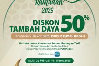 PLN beri diskon besar tambah daya listrik Ramadan 2025, hingga 75% untuk rumah ibadah! Promo berlaku 22 Feb–1 Mar 2025. (Foto: Dok. PLN)
