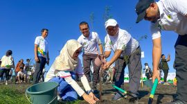 Para pegawai PLN bersama stakeholder daerah ikut serta dalam aksi penanaman pohon cemara laut sebagai bentuk kepedulian terhadap lingkungan pesisir. (Foto: Dok. PLN)