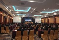 Mahasiswa Jurusan Hubungan Internasional UNRAM berperan sebagai delegasi negara dalam simulasi sidang PBB NTB MUN 2025 di Hotel Lombok Raya, Mataram. (Foto: Istimewa)