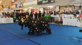 Tim barongsai Vamos Rinjani dari NTB tampil memukau di atrium Mataram Mall dengan kostum adat khas Lombok dalam ajang FORNAS VIII 2025, membaurkan seni tradisional dan semangat olahraga rekreasi secara inklusif. (Foto: Istimewa)