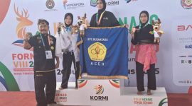 Atlet KPS Nusantara Aceh tampil gemilang dan sukses memboyong emas di Kejuaraan Pencak Silat FORNAS VIII 2025, Mataram. (Foto: Istimewa)