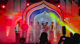 Suasana khidmat penutupan MTQ ke-31 Kabupaten Lombok Tengah di Masjid Agung Praya, saat para pemenang menerima penghargaan di panggung utama yang megah dan penuh cahaya. (Foto: Dok. PLN)