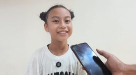 Miu Anantamaya Pranoto, dancer cilik penuh talenta, usai menampilkan aksi memukau dan meraih dua medali emas di FORNAS VIII 2025 di Mataram. (Foto: Istimewa)