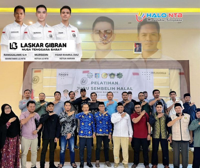 Peserta bersama panitia mengabadikan momen foto bersama setelah pembukaan Pelatihan dan Sertifikasi Juru Sembelih Halal berbasis SKKNI di Aula Kemenag Lombok Barat, 19–20 Januari 2026, sebagai wujud kolaborasi Laskar Gibran dan LSH Hidayatullah dalam menjamin kehalalan serta mutu pangan guna mendukung Program Makan Bergizi Gratis.(Foto: Istimewa)