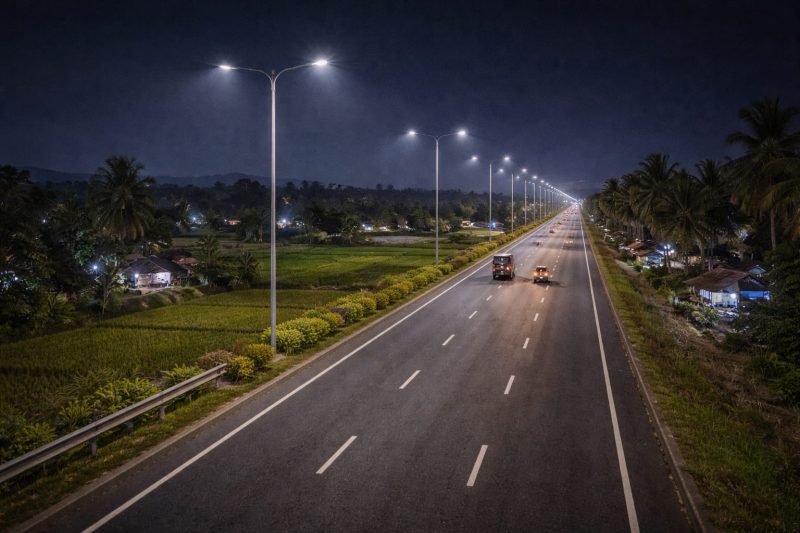 Penerangan Jalan Umum (PJU) di ruas jalan Pulau Sumbawa tampak berfungsi optimal, mendukung keselamatan dan kelancaran arus lalu lintas pada malam hari.(Foto: Istimewa)
