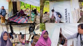 Kondisi gubuk berdinding terpal dan bambu yang ditempati Inak Haeriah bersama keluarganya di Dusun Aik Jambe, Desa Kuripan Selatan, Lombok Barat, yang masuk kategori miskin ekstrem.(Foto: Dok. Taufik Natanagara)