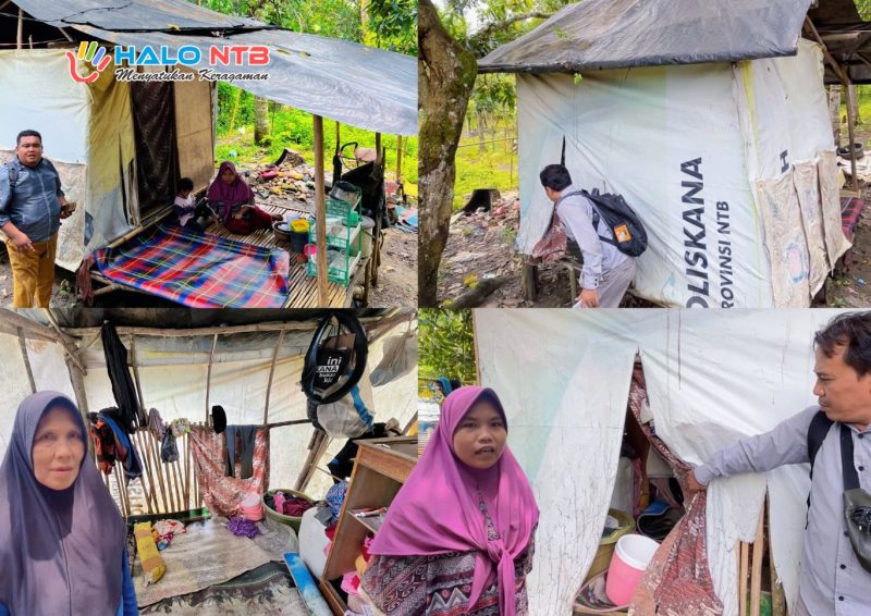 Kondisi gubuk berdinding terpal dan bambu yang ditempati Inak Haeriah bersama keluarganya di Dusun Aik Jambe, Desa Kuripan Selatan, Lombok Barat, yang masuk kategori miskin ekstrem.(Foto: Dok. Taufik Natanagara)