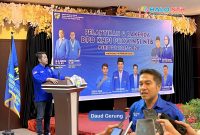 Ketua DPD KNPI NTB terpilih, Daud Gerung, menyampaikan sambutan dan keterangan pers usai pelantikan dan Rakerda DPD KNPI Provinsi NTB periode 2025–2028 di Kota Mataram, Februari 2026.(Foto: Dok. Taufik Natanagara)