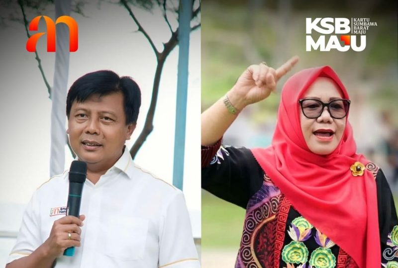 Bupati Kabupaten Sumbawa Barat periode 2025–2030, H. Amar Nurmansyah, S.T., M.Si, bersama Wakil Bupati Hj. Hanipah, S.Pt., M.M.Inov, saat menyampaikan refleksi satu tahun kepemimpinan dan komitmen melanjutkan program KSB Maju di Pantai Balat, Kamis (12/2/2026).(Foto istimewa)