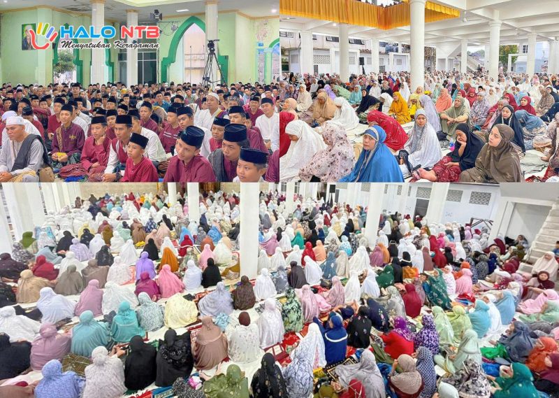 Ribuan jamaah memadati Majelis Badruttamam di Pondok Pesantren Darul Falah Pagutan, Kota Mataram, Minggu (22/2/2026). (Foto istimewa)