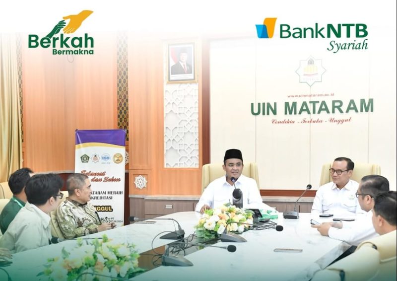 Rektor UIN Mataram memimpin diskusi bersama jajaran pimpinan dan perwakilan Bank NTB Syariah usai penandatanganan kerja sama strategis.(Foto istimewa)