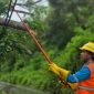 Dengan perlengkapan keselamatan lengkap, personel PLN bergerak cepat menangani gangguan akibat angin kencang guna memastikan listrik kembali menyala.(Dok. PLN)