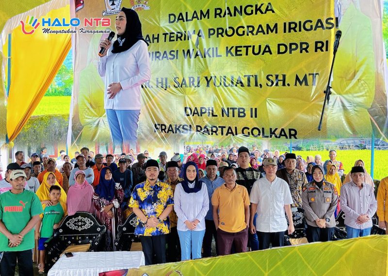 Wakil Ketua DPR RI Sari Yuliati saat menghadiri kegiatan serah terima program pembangunan irigasi aspirasi di Desa Tempos, Lombok Barat, bersama masyarakat dan kelompok tani setempat.(Foto istimewa)