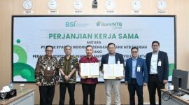 Momen kolaborasi strategis Bank NTB Syariah dan BSI dalam menjaga kualitas aset serta memastikan kelancaran layanan bagi ASN Penyuluh Pertanian. (Dok. Bank NTB Syariah)