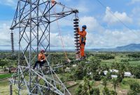 Petugas PLN melakukan pemeliharaan jaringan transmisi pada tower Saluran Udara Tegangan Tinggi (SUTT) guna memastikan keandalan pasokan listrik bagi masyarakat selama Ramadan.(Dok. PLN)