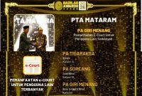 Tampilan penghargaan Badilag Awards 2026 yang menempatkan Pengadilan Agama (PA) Giri Menang sebagai peraih kategori pemanfaatan aplikasi e-Court pengguna lain terbanyak di wilayah Nusa Tenggara Barat.(Foto istimewa)