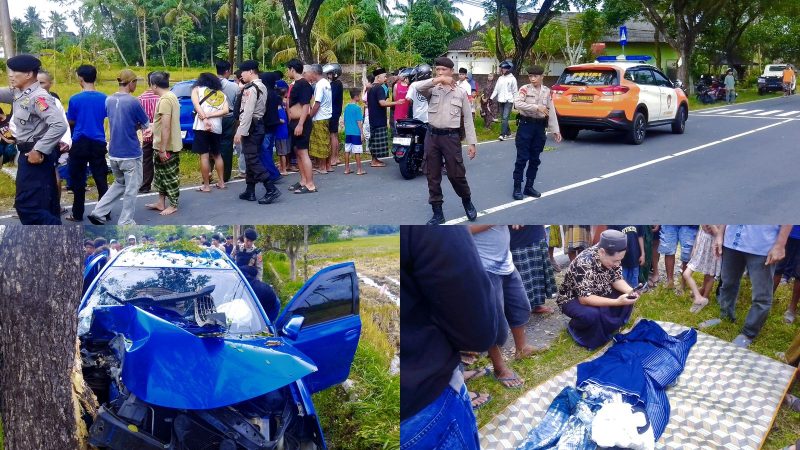 Petugas kepolisian bersama warga berada di lokasi kecelakaan tunggal di Jalan Bypass Mandalika, Desa Labulia, Lombok Tengah, Sabtu (14/3/2026). Personel yang sedang patroli Ops Ketupat Rinjani 2026 langsung mengevakuasi korban ke rumah sakit terdekat.(Foto istimewa)
