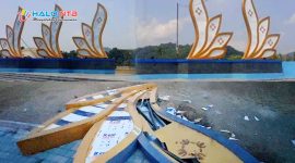 Kondisi ornamen berbentuk daun di kawasan Giri Menang Park Lombok Barat yang menjadi sorotan publik.(Foto istimewa)