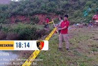 Petugas Sat Reskrim Polres Lombok Barat memasang garis polisi di lokasi bekas aktivitas tambang emas di Bukit Lendak Bare, Sekotong, Selasa (31/3/2026).(Foto istimewa)