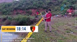 Petugas Sat Reskrim Polres Lombok Barat memasang garis polisi di lokasi bekas aktivitas tambang emas di Bukit Lendak Bare, Sekotong, Selasa (31/3/2026).(Foto istimewa)