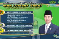 Poster ucapan selamat MAN Lombok Barat atas kelulusan siswa jalur SNBP dan prestasi 2026, dengan delapan siswa diterima di berbagai perguruan tinggi, termasuk Universitas Mataram.(Foto istimewa)
