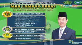 Poster ucapan selamat MAN Lombok Barat atas kelulusan siswa jalur SNBP dan prestasi 2026, dengan delapan siswa diterima di berbagai perguruan tinggi, termasuk Universitas Mataram.(Foto istimewa)
