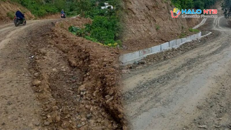 Kondisi ruas jalan Lendang Re–Menjut di Sekotong, Lombok Barat, dipenuhi kerikil lepas dan membahayakan pengendara.(Foto istimewa)