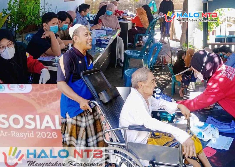 Suasana Bakti Sosial dan cek kesehatan gratis yang digelar Fakultas Kedokteran Universitas Mataram bersama Pemerintah Desa Perampuan di Dusun Perampuan Barat, Kecamatan Labuapi, Lombok Barat. (Foto: Istimewa).