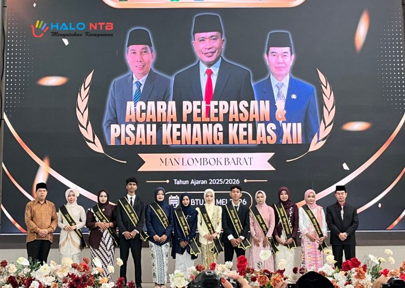 Suasana pelepasan dan pisah kenang siswa kelas XII MAN Lombok Barat Tahun Ajaran 2025/2026 di Auditorium UIN Mataram, Sabtu (16/5/2026). Sebanyak 203 siswa dinyatakan lulus 100 persen.(Foto.Istimewa)