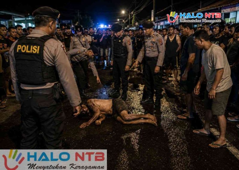 Ilustrasi foto terduga pelaku pencurian yang diamuk massa di Dusun Mapak Reong, Desa Kuranji Dalang, Kecamatan Labuapi, Lombok Barat. (Foto: AI).