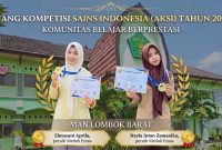 Elmayani Aprilia (kiri) dan Nayla Intan Zamanika (kanan) Siswi MAN Lombok Barat Peraih Medali Emas AKSI 2026 Tingkat Nasional. (Foto: Istimewa)