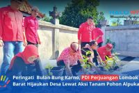 Jajaran pengurus PDI Perjuangan melaksanakan kegiatan penanaman bibit pohon alpukat di Desa Giri Tembesi, Kecamatan Gerung, pada Minggu (21/6/2026).(Foto: Istimewa)