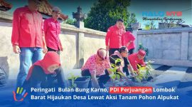 Jajaran pengurus PDI Perjuangan melaksanakan kegiatan penanaman bibit pohon alpukat di Desa Giri Tembesi, Kecamatan Gerung, pada Minggu (21/6/2026).(Foto: Istimewa)