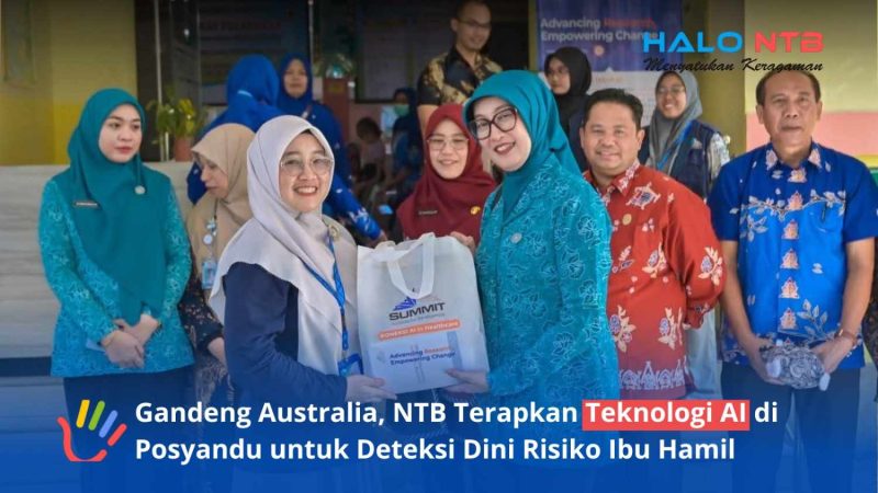 Ketua Tim Penggerak PKK Provinsi NTB, Sinta M. Iqbal secara simbolis menunjukkan dukungan saat peluncuran uji coba program riset 'Koneksi AI in Healthcare' di Posyandu Cempaka 2, Dusun Tempit, Desa Mekarsari, Narmada, Lombok Barat, Kamis (11/6).(Foto: Diskominfotik NTB)