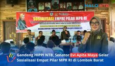 Anggota DPD RI Dapil NTB, Hj. Evi Apita Maya, SH.M.Kn., saat Sosialisasi Empat Pilar MPR RI di Desa Giri Sasak, Kuripan, Lombok Barat, Sabtu (13/6/2026). (Foto: Istimewa)