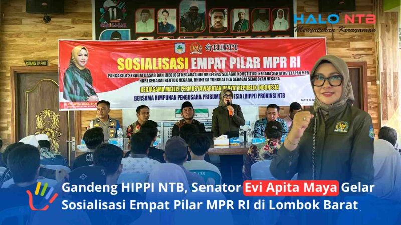 Anggota DPD RI Dapil NTB, Hj. Evi Apita Maya, SH.M.Kn., saat Sosialisasi Empat Pilar MPR RI di Desa Giri Sasak, Kuripan, Lombok Barat, Sabtu (13/6/2026). (Foto: Istimewa)