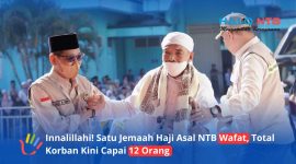 Momen Kepala Kanwil Kemenhaj NTB, H. Lalu Muhammad Amin, saat menyambut kedatangan jemaah haji di Asrama Haji Mataram bersama petugas PPIH Lombok. (Foto: Istimewa)