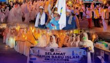 Momentum ribuan warga dan santri memadati jalanan saat mengikuti Pawai Obor dalam rangka menyambut Tahun Baru Islam 1 Muharram 1448 Hijriah di Kecamatan Sekotong, Lombok Barat, Senin (15/6/2026) malam. (Foto: Istimewa)
