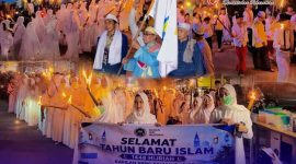 Momentum ribuan warga dan santri memadati jalanan saat mengikuti Pawai Obor dalam rangka menyambut Tahun Baru Islam 1 Muharram 1448 Hijriah di Kecamatan Sekotong, Lombok Barat, Senin (15/6/2026) malam. (Foto: Istimewa)
