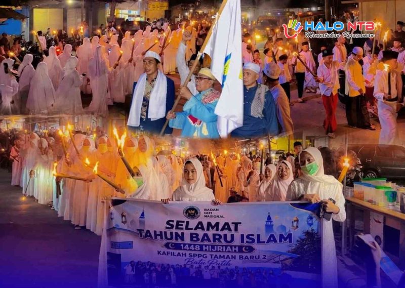 Momentum ribuan warga dan santri memadati jalanan saat mengikuti Pawai Obor dalam rangka menyambut Tahun Baru Islam 1 Muharram 1448 Hijriah di Kecamatan Sekotong, Lombok Barat, Senin (15/6/2026) malam. (Foto: Istimewa)
