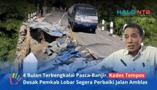 Kepala Desa Tempos, H. Sudirman, memberikan penjelasan terkait jalan rusak dan amblas yang tak kunjung diperbaiki oleh Pemerintah Kabupaten Lombok Barat saat ditemui di ruang kerjanya, Kamis (18/6).(Foto: Istimewa)