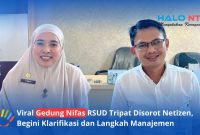 Kasubag Humas dan Hukum, Baiq Dewi Septemi (kiri), dan Kabag Umum dan Humas RSUD Tripat Gerung, Ulul Azmi (kanan), saat memberikan klarifikasi resmi terkait kabar mengenai gedung nifas yang viral di media sosial, pada Sabtu (20/6/2026).(Foto: Istimewa)