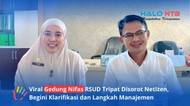 Kasubag Humas dan Hukum, Baiq Dewi Septemi (kiri), dan Kabag Umum dan Humas RSUD Tripat Gerung, Ulul Azmi (kanan), saat memberikan klarifikasi resmi terkait kabar mengenai gedung nifas yang viral di media sosial, pada Sabtu (20/6/2026).(Foto: Istimewa)