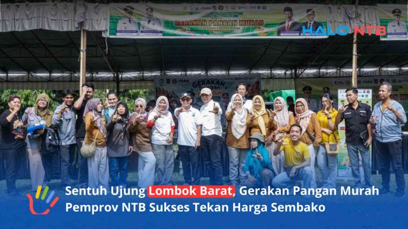 Momen foto bersama tim pelaksana di sela-sela kegiatan Gerakan Pangan Murah (GPM) yang digelar di Halaman Hutan Nuraksa Kumbi, Desa Pakuan, Narmada, Sabtu (20/6/2026).(Foto: Istimewa)