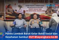 Kapolres Lombok Barat, AKBP Yasmara Harahap (kanan) berpartisipasi langsung dalam kegiatan donor darah di Aula Patria Tama Polres Lombok Barat, Selasa (23/6/2026).(Foto: Istimewa).