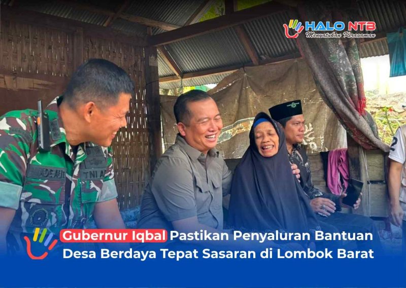 Gubernur NTB, Lalu Muhammad Iqbal, tampak berbincang hangat dengan warga Desa Mekarsari penerima bantuan bedah rumah dan modal usaha.(Foto: Diskominfotik NTB)