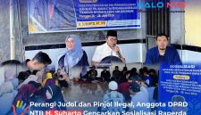 Anggota Komisi IV DPRD Provinsi Nusa Tenggara Barat dari Fraksi Nasdem, H. Suharto, ST., MM (tengah),memaparkan materi sosialisasi Rancangan Peraturan Daerah (Raperda) Provinsi NTB, di Kecamatan Gerung, Kabupaten Lombok Barat, Minggu (28/6/2026).(Foto: Istimewa).