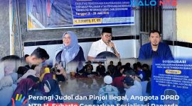Anggota Komisi IV DPRD Provinsi Nusa Tenggara Barat dari Fraksi Nasdem, H. Suharto, ST., MM (tengah), memaparkan materi sosialisasi Rancangan Peraturan Daerah (Raperda) Provinsi NTB, di Kecamatan Gerung, Kabupaten Lombok Barat, Minggu (28/6/2026).(Foto: Istimewa).