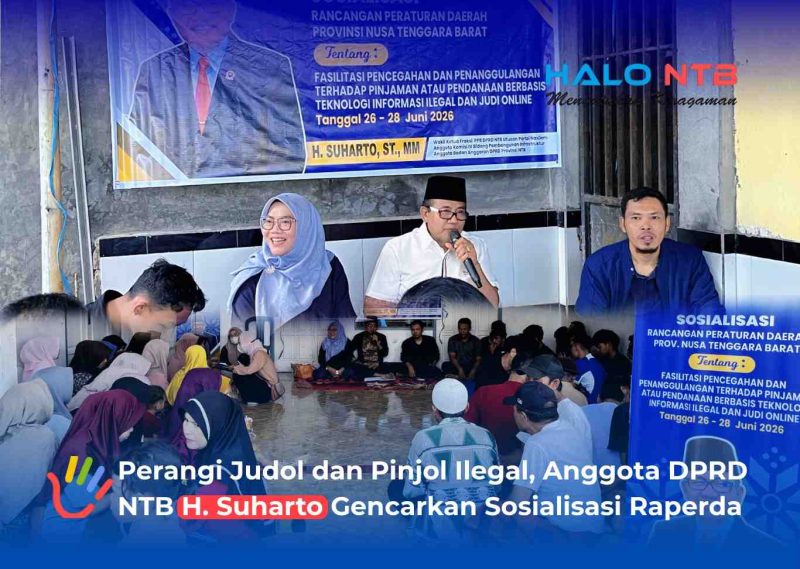 Anggota Komisi IV DPRD Provinsi Nusa Tenggara Barat dari Fraksi Nasdem, H. Suharto, ST., MM (tengah), memaparkan materi sosialisasi Rancangan Peraturan Daerah (Raperda) Provinsi NTB, di Kecamatan Gerung, Kabupaten Lombok Barat, Minggu (28/6/2026).(Foto: Istimewa).
